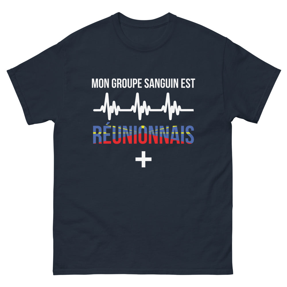 T-shirt Réunion marine - Mon groupe sanguin est réunionnais