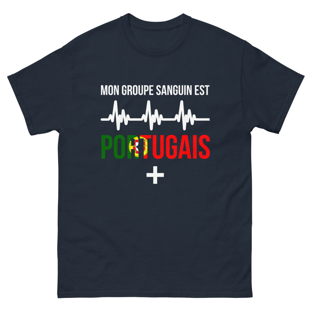 T-shirt Portugal marine - Mon groupe sanguin est portugais