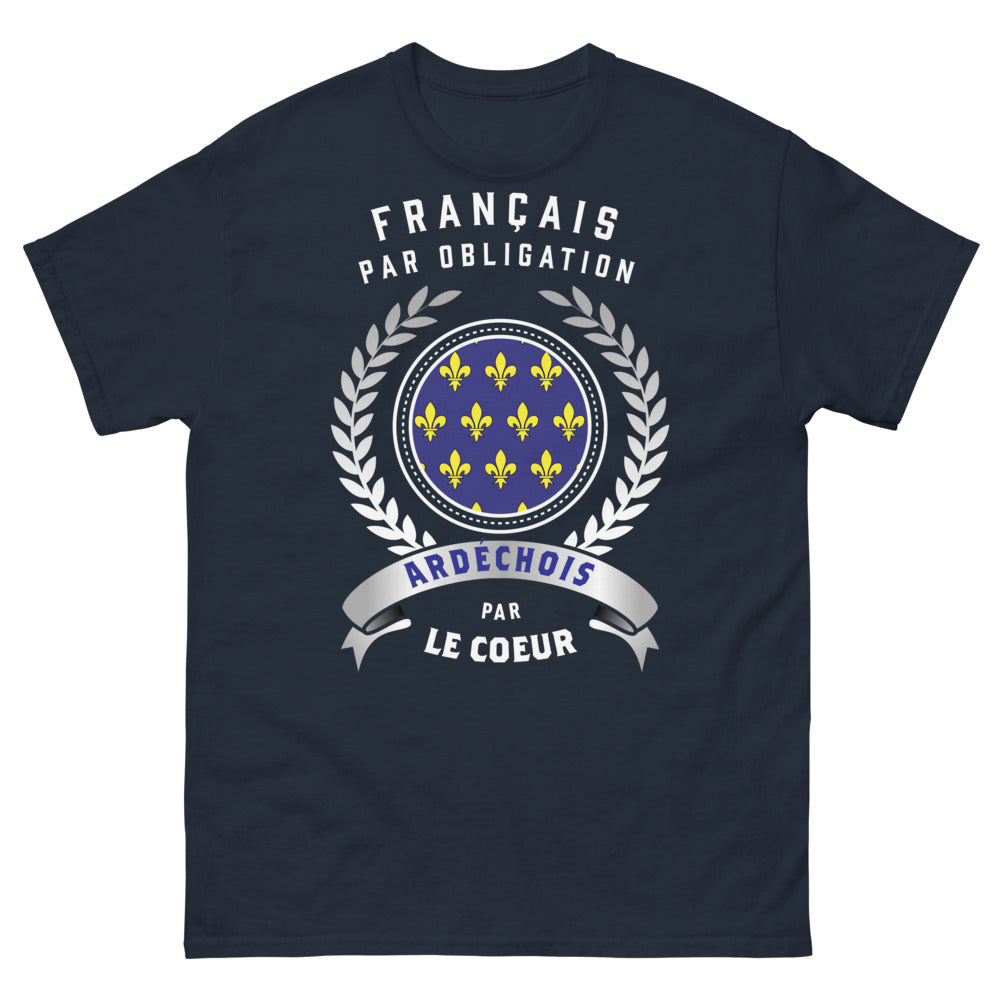 T-shirt Ardèche marine - Français par obligation, Ardéchois par cœur