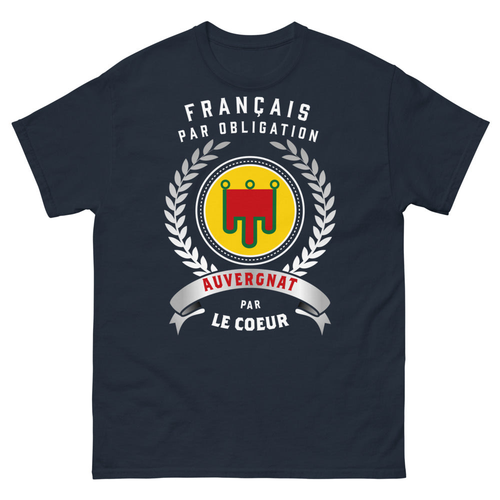T-shirt Auvergne marine - Français par Obligation, Auvergnat par Cœur