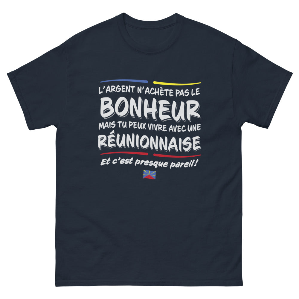 T-shirt Réunion marine - Vivre avec une Réunionnaise, bonheur