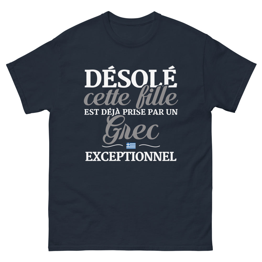 T-shirt humour grec marine - Désolée, cette fille est déjà prise