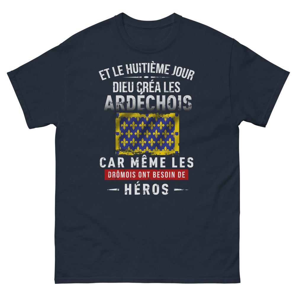 T-shirt Ardéchois marine - Le huitième jour Dieu créa les Ardéchois