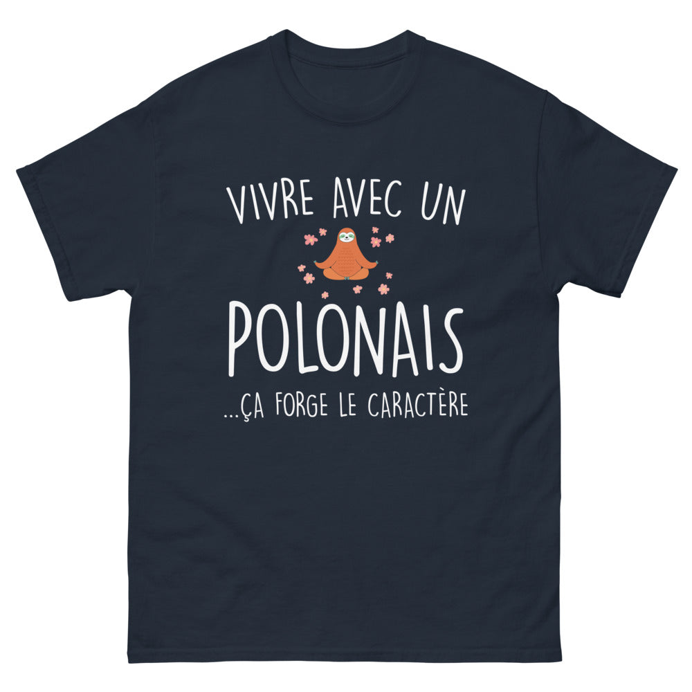 T-shirt Pologne marine - Vivre avec un Polonais, caractère forgé