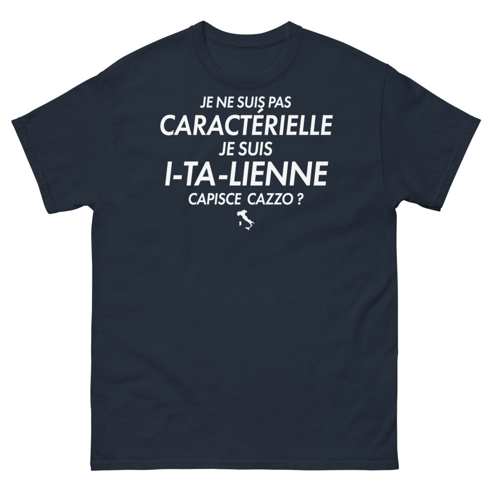 T-shirt Italienne bleu marine - Je ne suis pas caractérielle, je suis I-ta-lienne