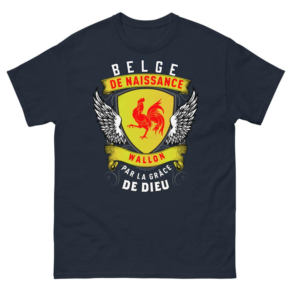 T-shirt Wallon marine - Belge de Naissance, Wallon par la Grâce de Dieu