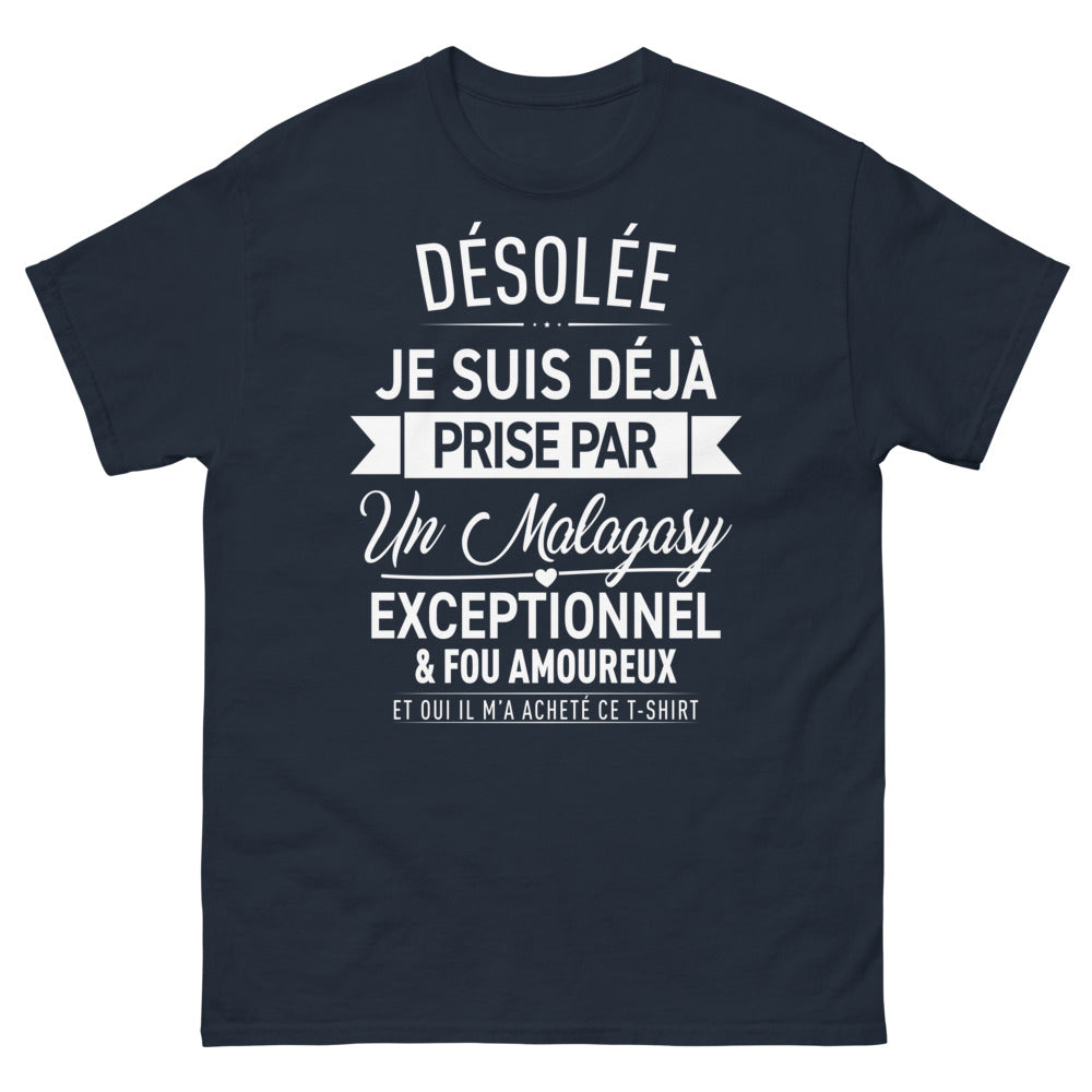 T-shirt Madagascar marine - Désolée, je suis déjà prise par un Malgache exceptionnel