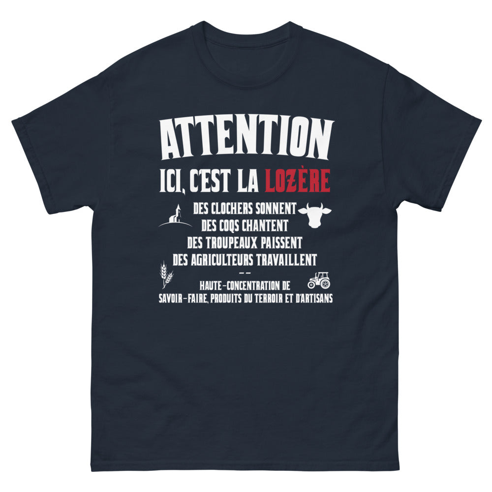 T-shirt Lozère marine - Attention, Ici c'est la Lozère