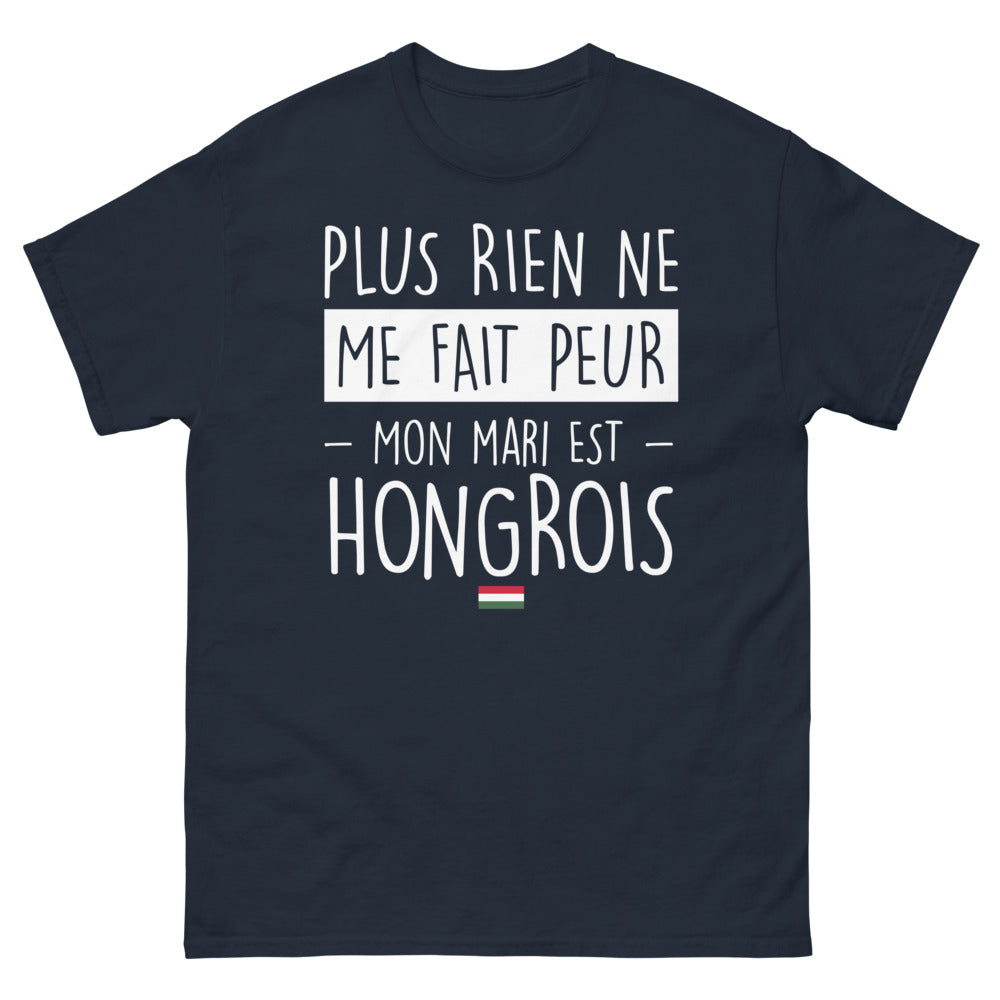 T-shirt Hongrois marine - Rien ne me fait peur, mon mari est Hongrois!