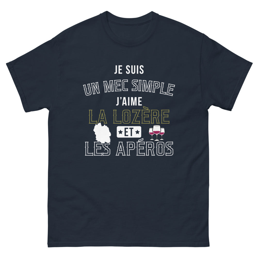 T-shirt Lozère marine - Je suis un mec simple, j'aime la Lozère et les apéros