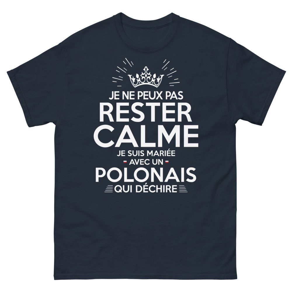 T-shirt Pologne marine - Je ne peux pas rester calme, mariée avec un Polonais