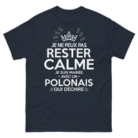 Thumbnail for T-shirt Pologne marine - Je ne peux pas rester calme, mariée avec un Polonais