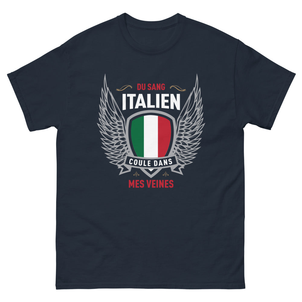 T-shirt Italie bleu marine - Du sang italien coule dans mes veines