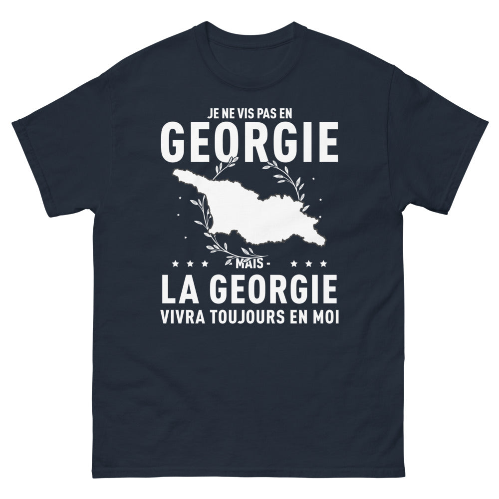 T-shirt Géorgie marine - Je ne vis pas en Géorgie mais la Géorgie vivra toujours en moi