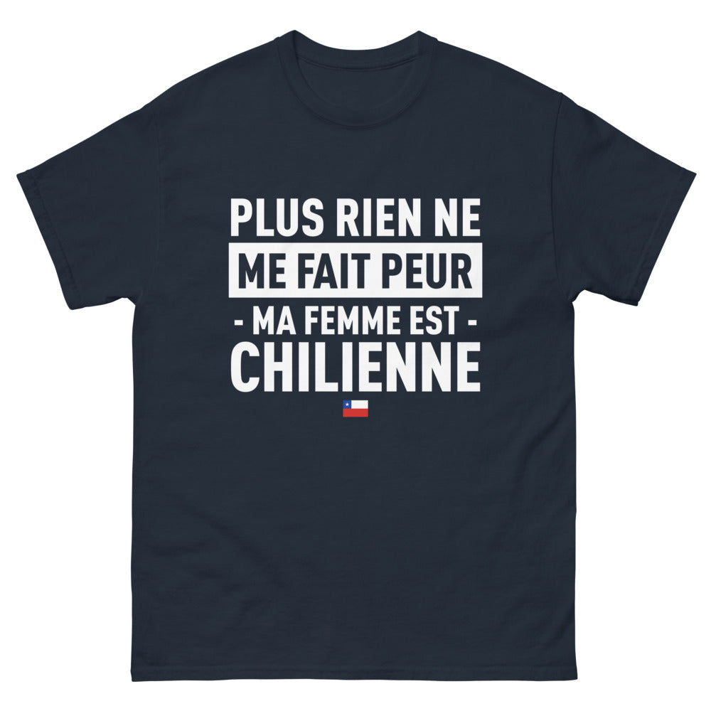 T-shirt Chili marine - Rien ne me fait peur, ma femme est Chilienne