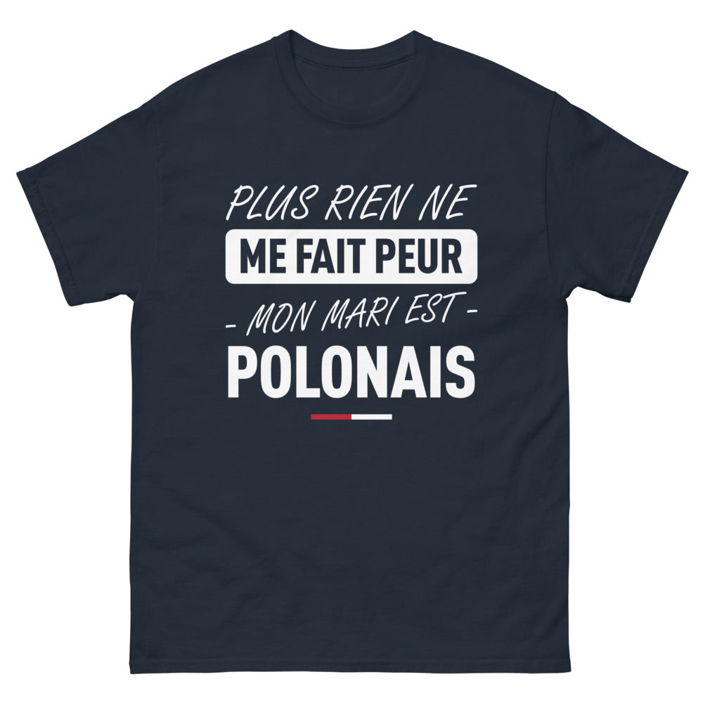 T-shirt Pologne marine - Rien ne me fait peur, mon mari est Polonais