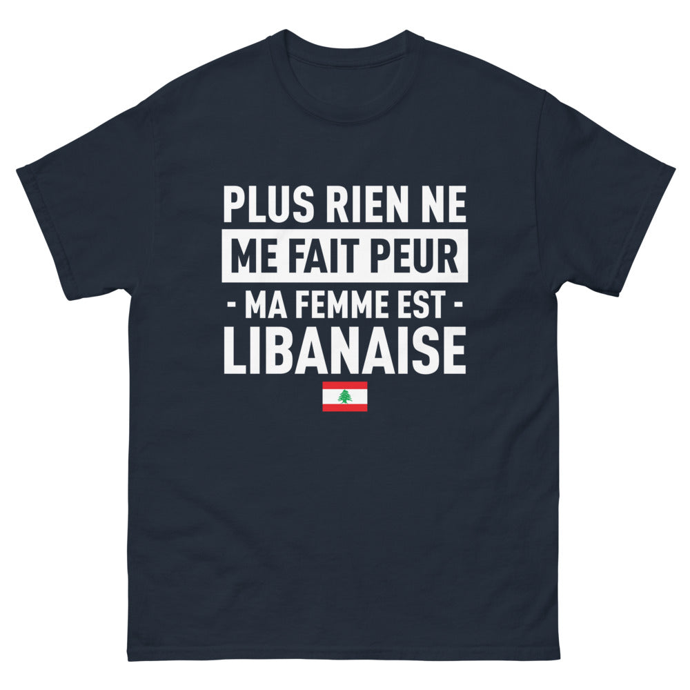 T-shirt Libanais marine - Plus rien ne me fait peur, ma femme est libanaise