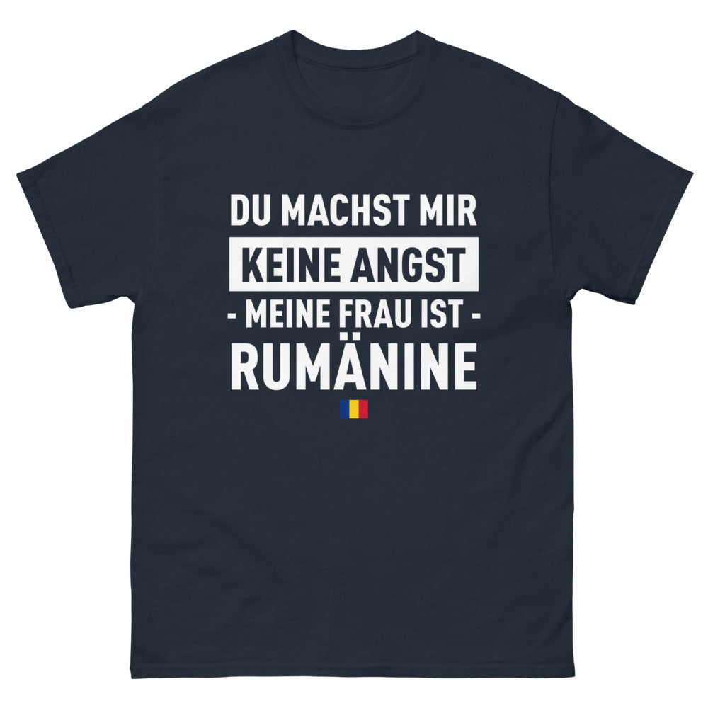 T-Shirt Rumänien dunkelblau - Keine Angst, meine Frau ist Rumänin