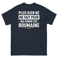 Thumbnail for T-shirt Roumanie marine - Ma femme est roumaine, humour audacieux