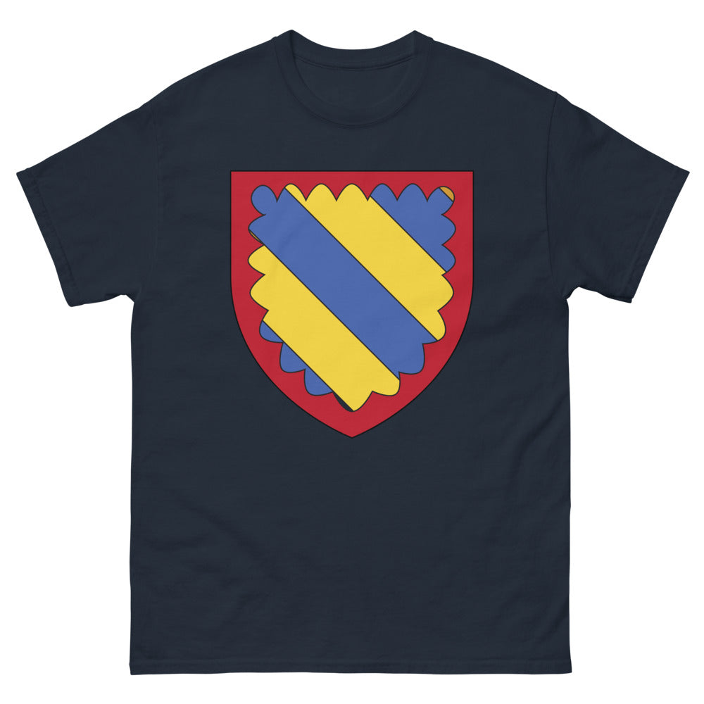 T-shirt héraldique bleu marine - design 'Burely Bendwise Or'
