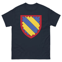 Thumbnail for T-shirt héraldique bleu marine - design 'Burely Bendwise Or'
