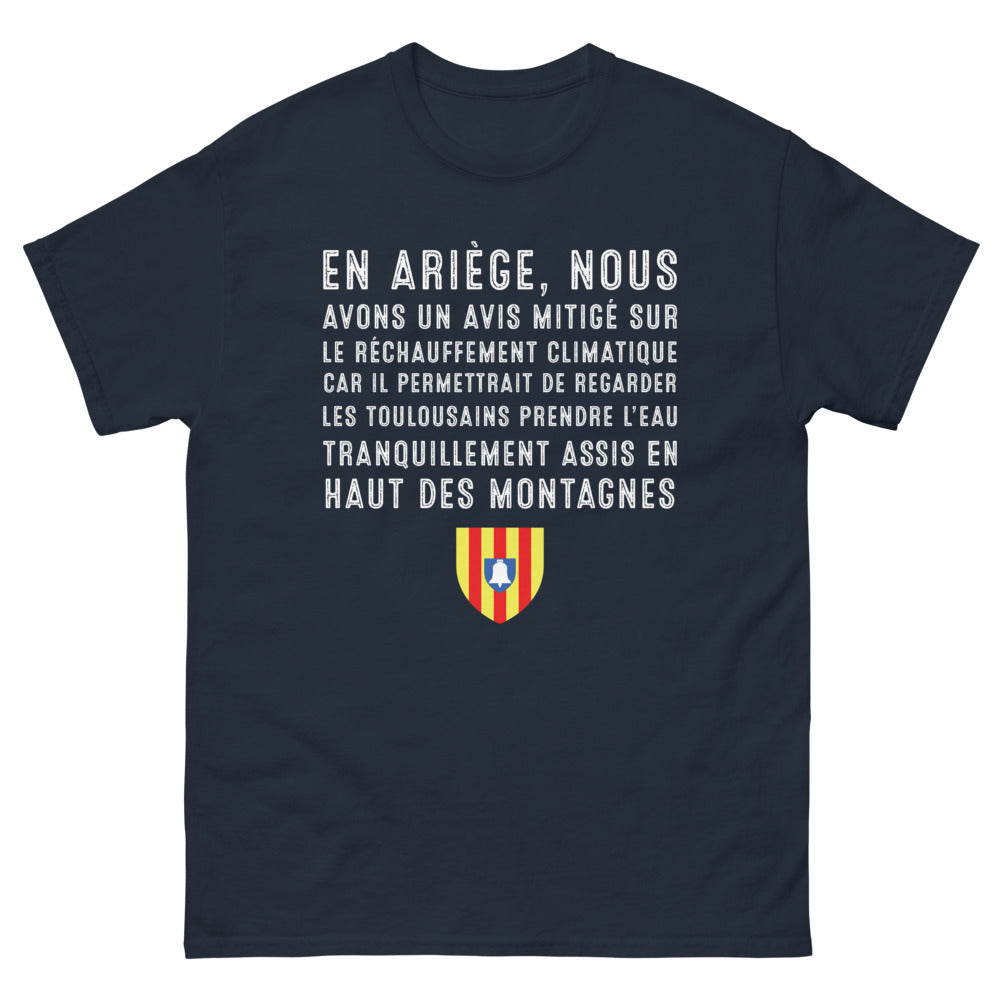 T-shirt Ariège marine - En Ariège, un avis mitigé sur le réchauffement