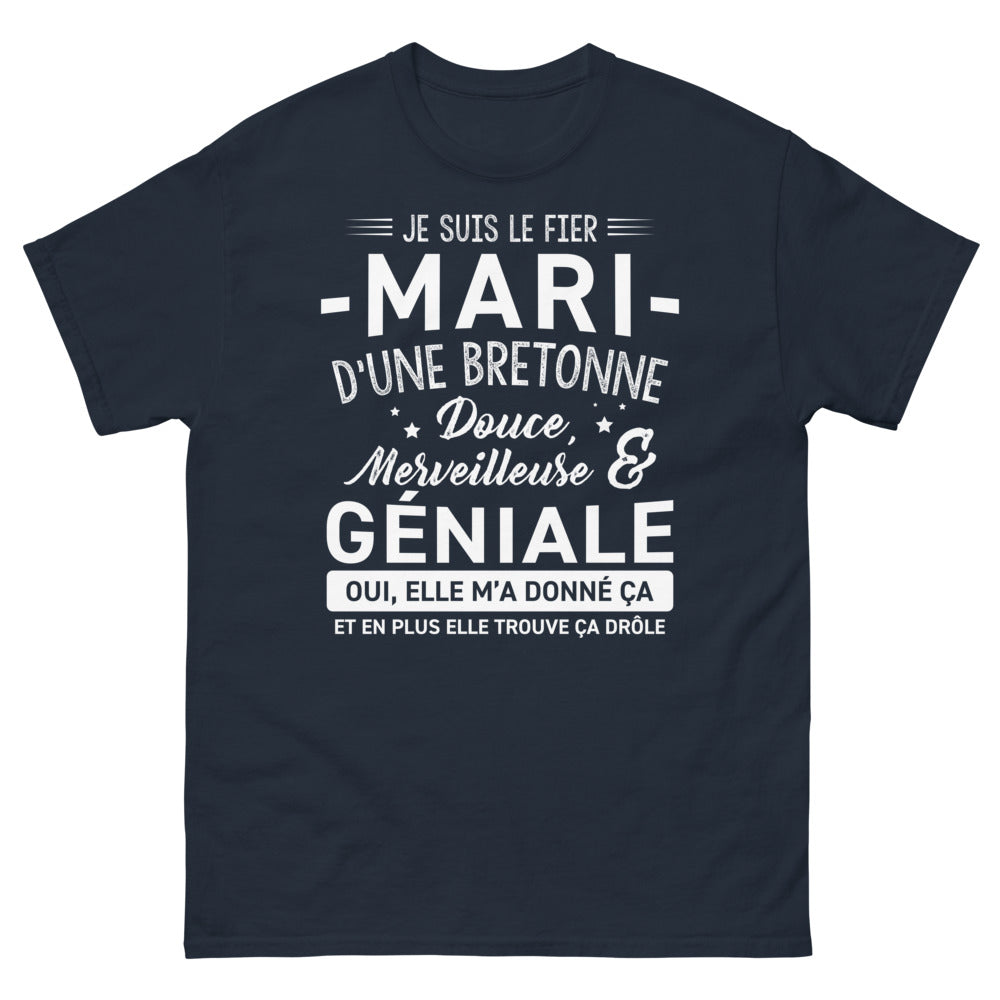 T-shirt Bretagne marine - Fier mari d'une Bretonne merveilleuse