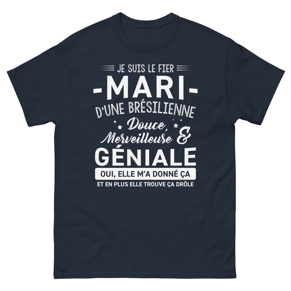 T-shirt Brésil noir - Fier mari d'une Brésilienne drôle