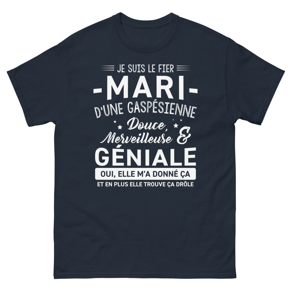 T-shirt Gaspésie marine - Fier mari d'une Gaspésienne douce