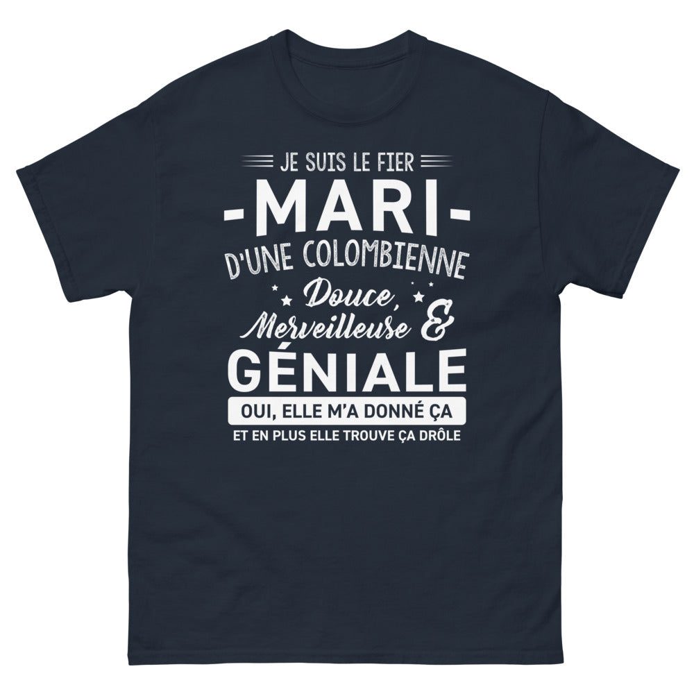 T-shirt Colombien marine - Fier mari d'une douce géniale