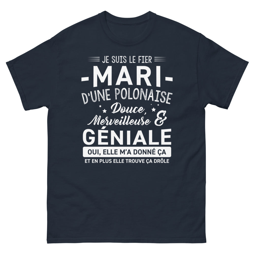 T-shirt Pologne marine - Fier mari d'une Polonaise géniale