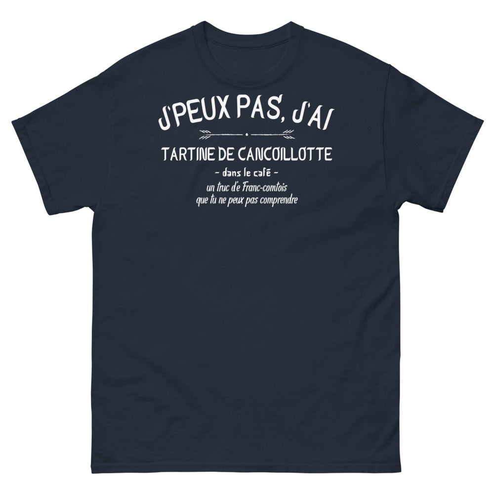 T-shirt Franc-Comtois marine - Tartine de cancoillotte et café