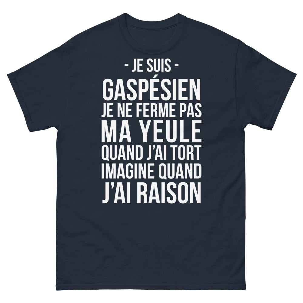 T-shirt Gaspésien marine - Je suis Gaspésien, je ne ferme pas ma yeule