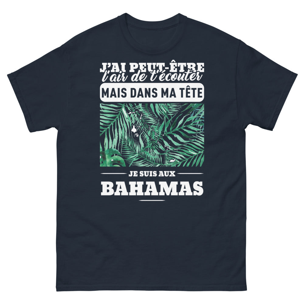 T-shirt Évasion noir dos - J'ai peut-être l'air d'écouter, rêve aux Bahamas