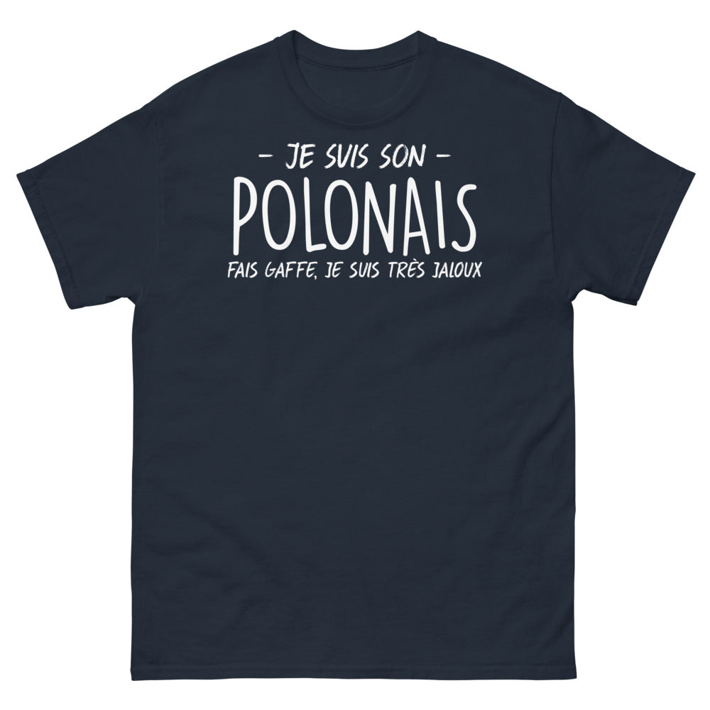 T-shirt Pologne marine - Je suis son Polonais, fais gaffe