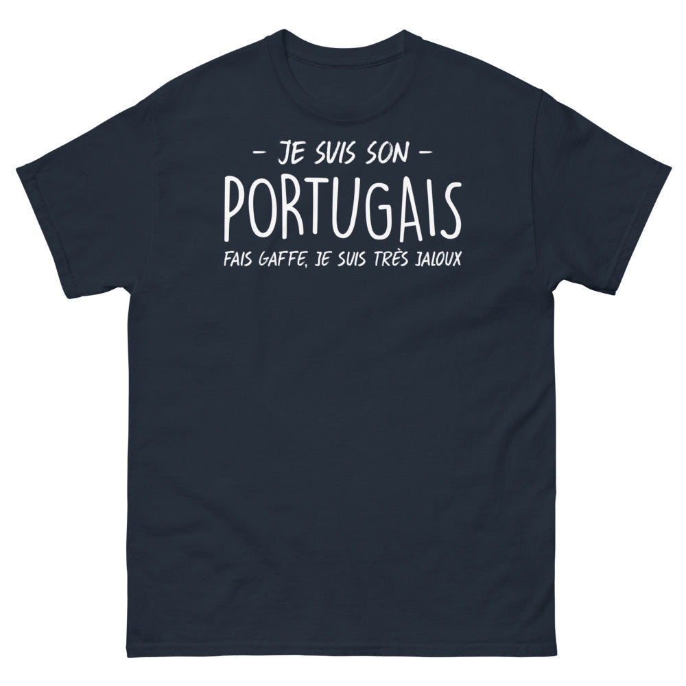 T-shirt Portugal marine - Je suis son Portugais, fais gaffe