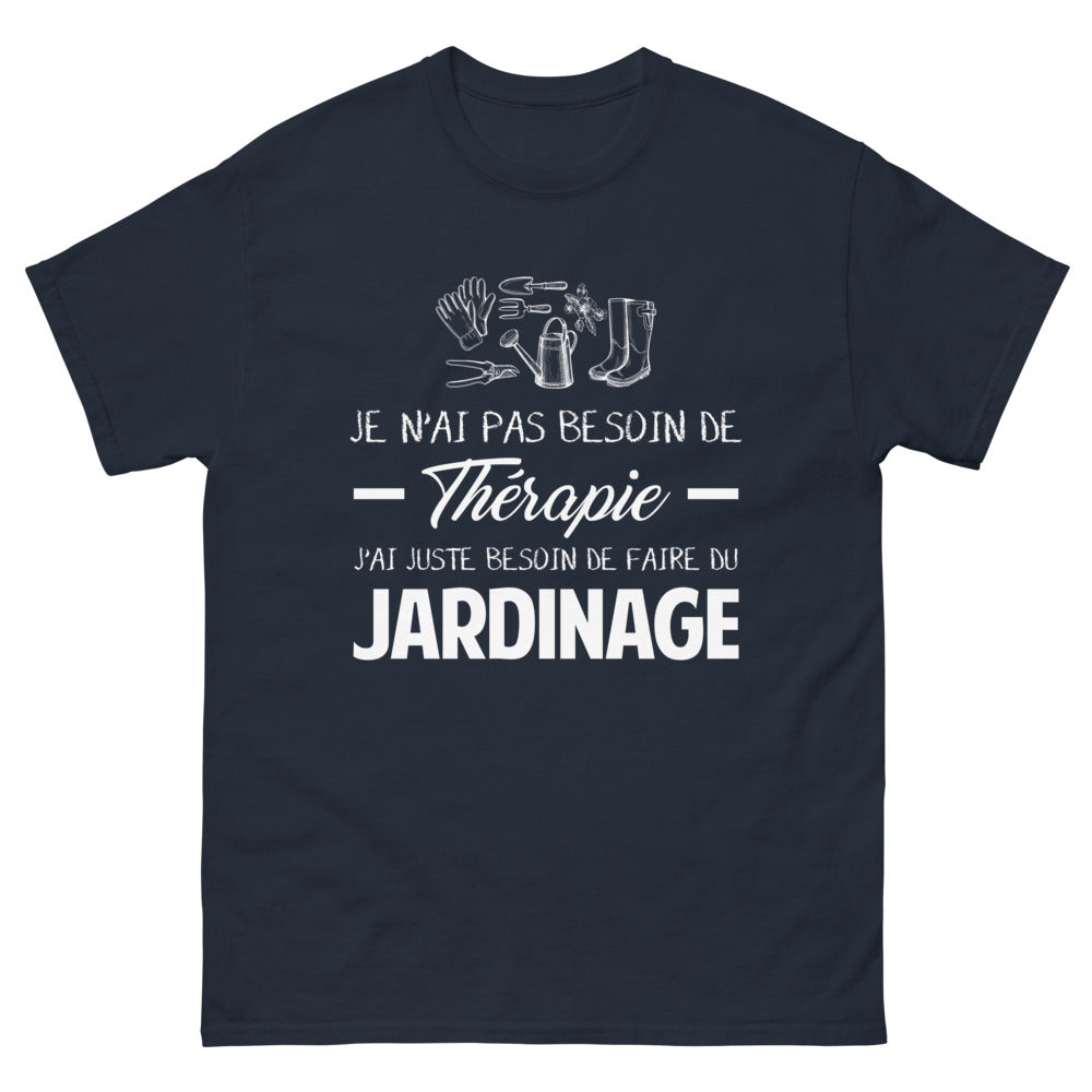 T-shirt jardinage noir dos - Je n'ai pas besoin de thérapie