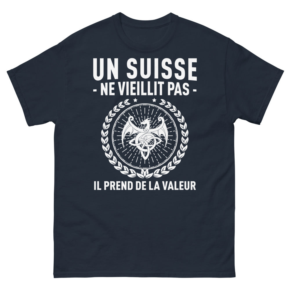 T-shirt Suisse marine - Un Suisse ne vieillit pas, il prend de la valeur