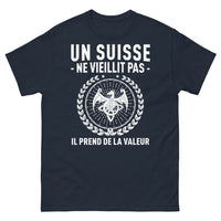 Thumbnail for T-shirt Suisse marine - Un Suisse ne vieillit pas, il prend de la valeur