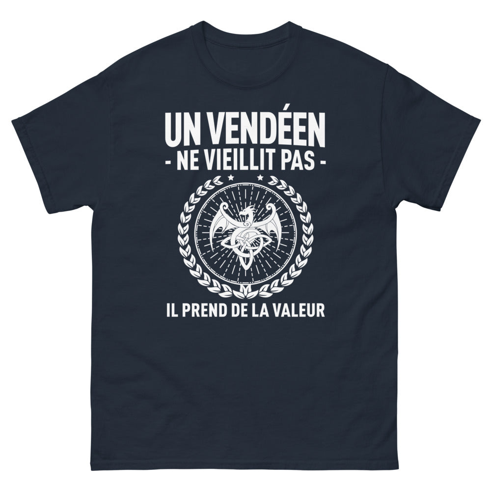 T-shirt Vendéen marine - Un Vendéen ne vieillit pas, il prend de la valeur