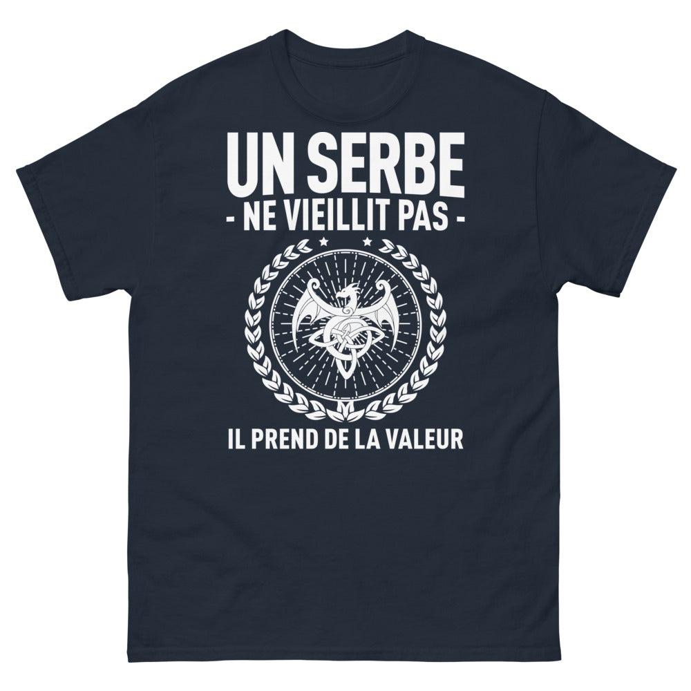 T-shirt Serbe noir dos - Un Serbe ne vieillit pas, il prend de la valeur
