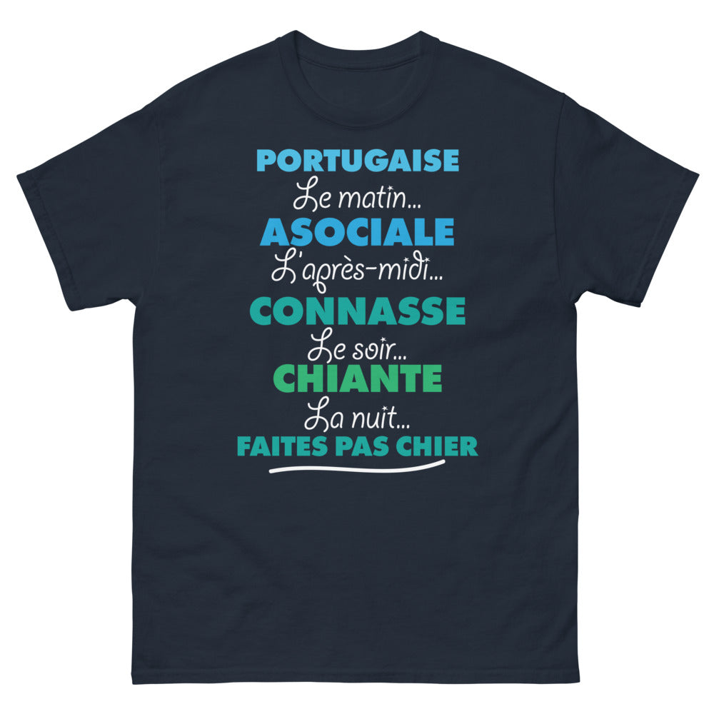 T-shirt Portugal marine - Portugaise le matin, asociale l'après-midi