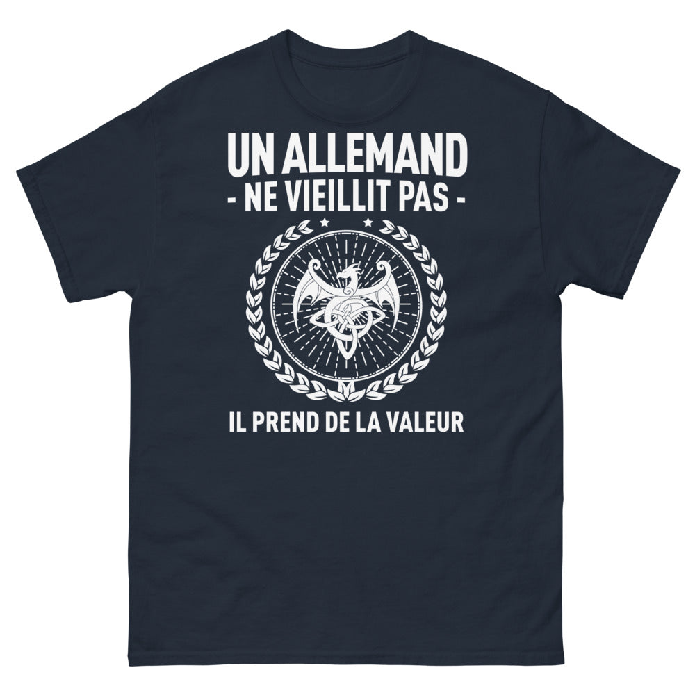 T-shirt Allemagne marine - Un allemand ne vieillit pas, il prend de la valeur