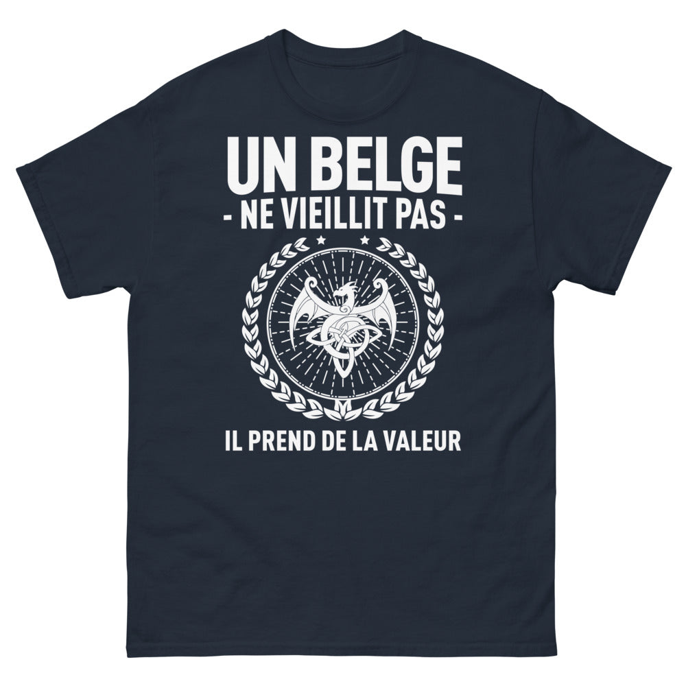 T-shirt Belgique marine - Un Belge ne vieillit pas, il prend de la valeur