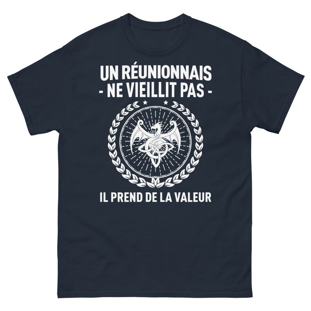 T-shirt Réunionnais marine - Un Réunionnais Ne Vieillit Pas