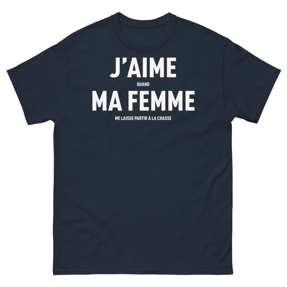 T-shirt Chasseurs Heureux marine - J'aime quand ma femme me laisse partir