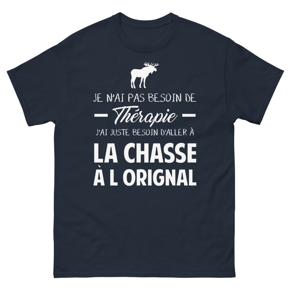 T-shirt Chasseur d'Orignal marine - Je n'ai pas besoin de thérapie