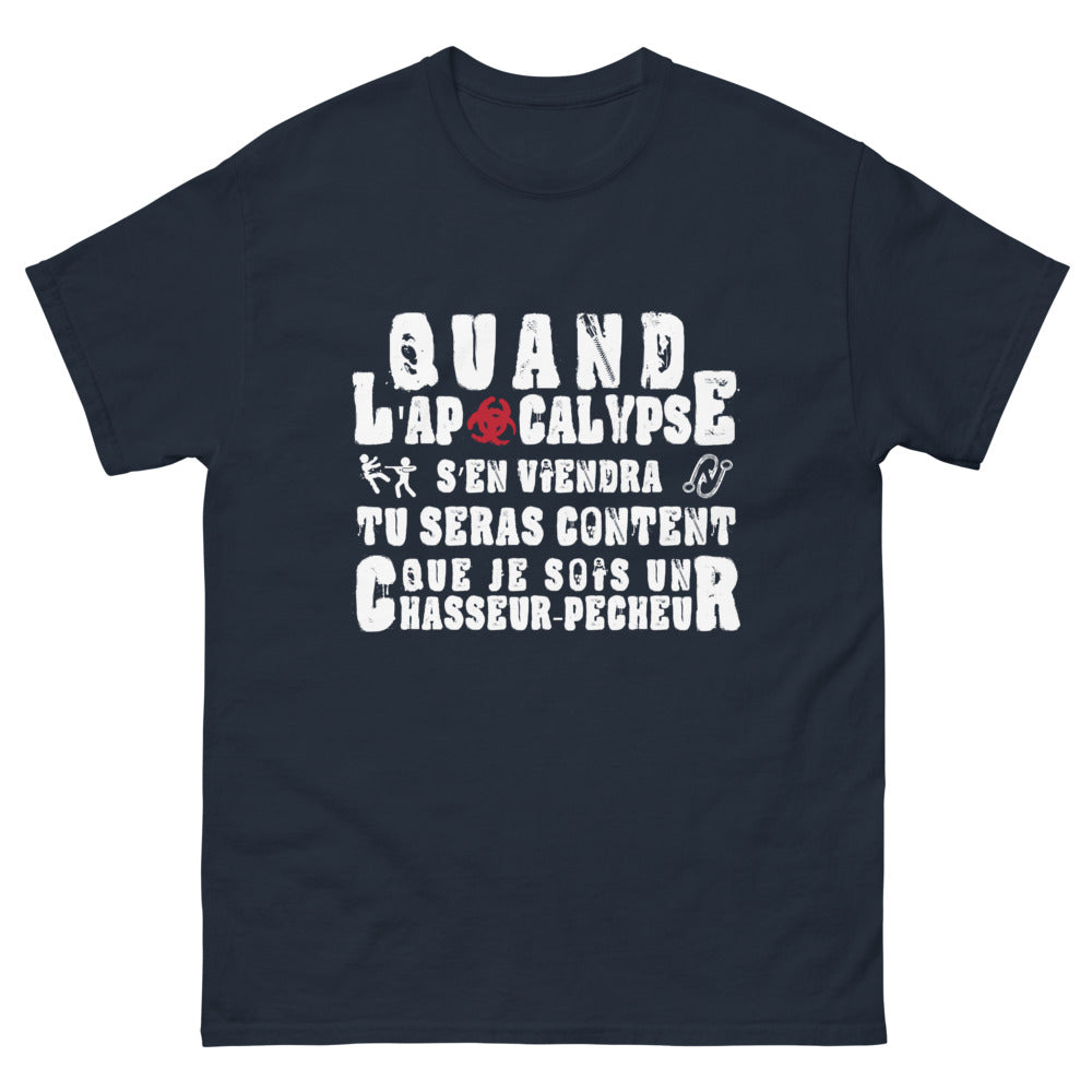 T-shirt humour chasseur-pêcheur marine - prêt pour l'apocalypse
