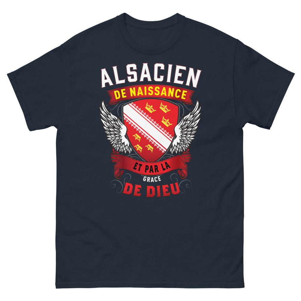 T-shirt Alsace marine - Alsacien de Naissance et par la Grâce de Dieu