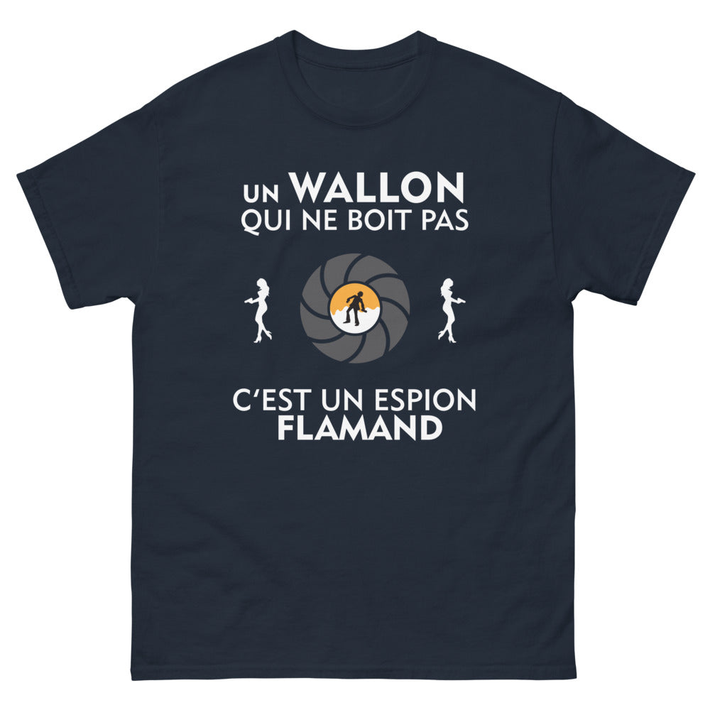 T-shirt Wallon marine - Un Wallon qui ne boit pas, espion flamand